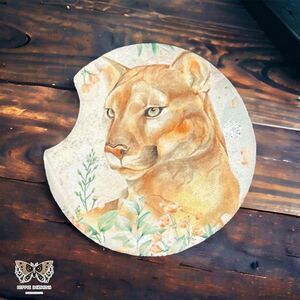 Floral Mountain Lion Car Coaster 2 Pack